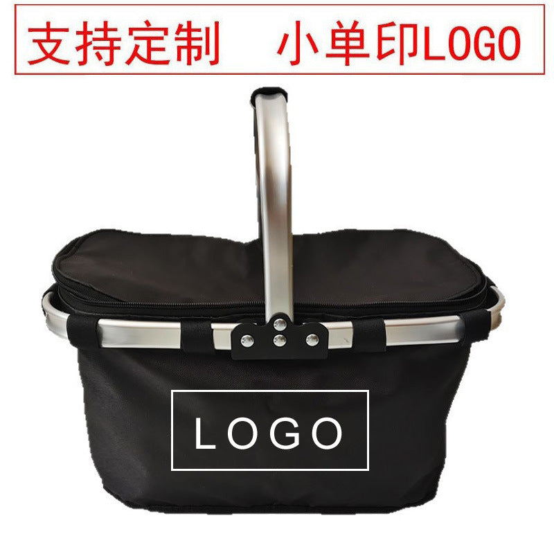 Foldable Insulated Picnic Basket with Logo Print, Cooler Bag for Car and Food Delivery