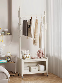 Mobile Garment Rack with Storage Cabinet and Hooks, Heavy-Duty Clothes Organizer for Bedroom Living Room Balcony