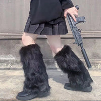 Faux Rabbit Fur Leg Warmers for Women, Thickened Plush JK Style Stacked Socks