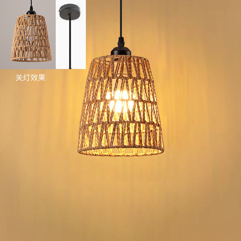 Handwoven Wabi-Sabi Rattan Lampshade for Restaurant Cafe Teahouse Decor