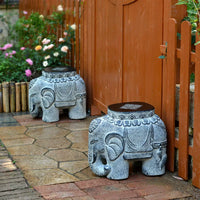 Antique Elephant Artificial Stone Stool Outdoor Planter Base Garden Decor