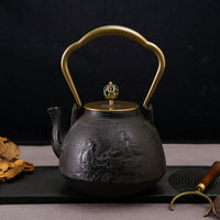 Creative Copper Handle Iron Teapot with Copper Lid for Home Use, Uncoated Tea Kettle