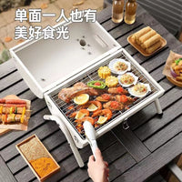 Portable Outdoor Charcoal Grill with Dual-Sided Cooking and Chimney Smoker Function