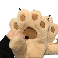 Plush Cat Paw Winter Gloves for Women - Warm, Windproof, and Thickened for Cycling