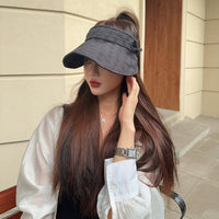 Women's Summer Empty Top Sun Visor with Bowknot - Korean Style Lightweight Beach Sun Hat