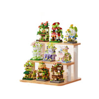 Miniature Building Blocks Flower Shop Street View Set with Windmill and Rose Garden, Educational Toy for Kids