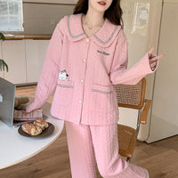 Women's Cotton Quilted Pajama Set, Long Sleeve, Long Pants, Doll Collar, Sweet Homewear