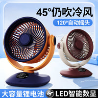 USB Desktop Fan with LED Display, Oscillation, Rechargeable Portable Quiet Strong Airflow for Dorm Office