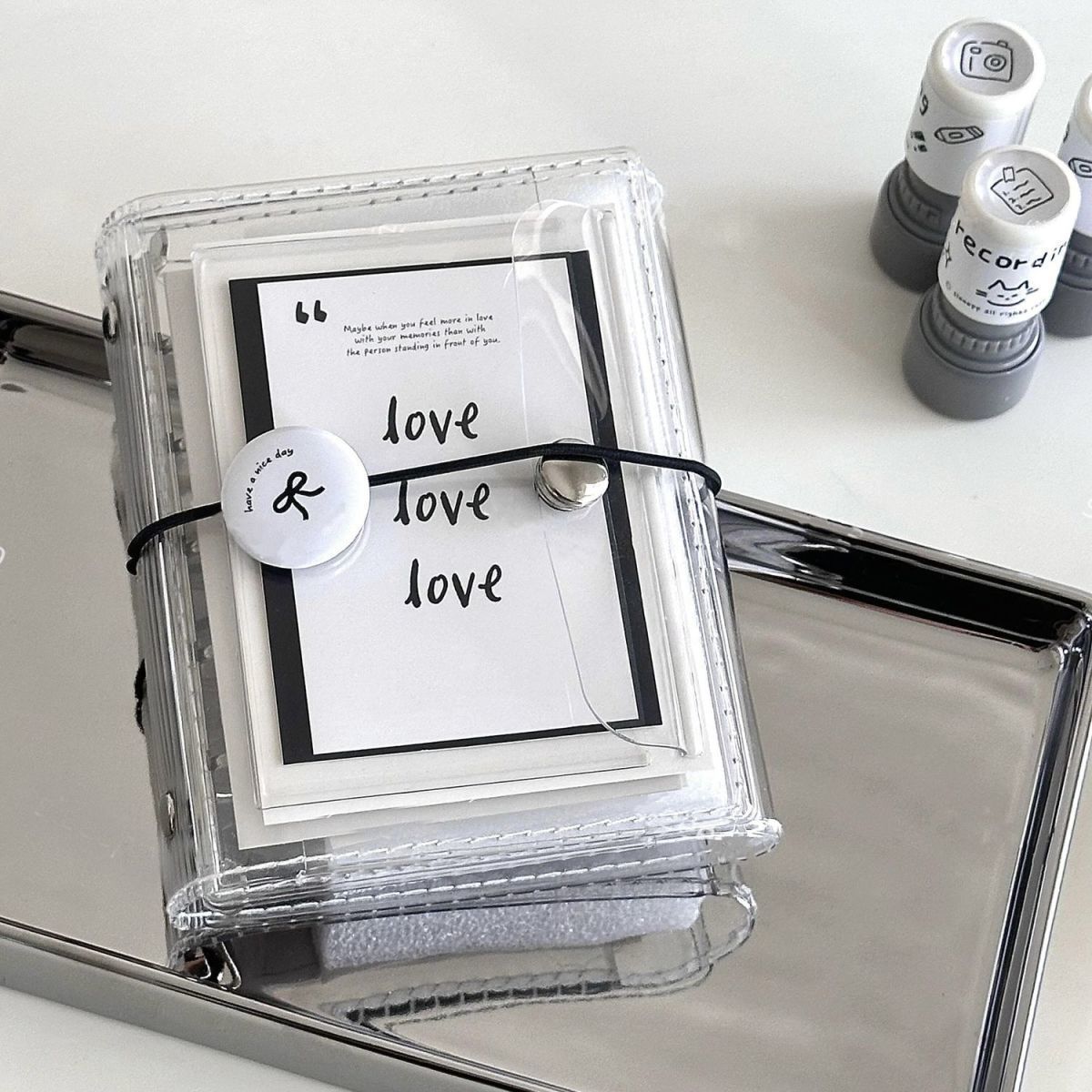 Transparent M5 3-Fold Loose-Leaf Journal with 3-inch Kpop Photocard Storage and DIY Diary Function