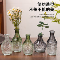 Embossed Glass Hydroponic Vase for Fresh Flowers & Home Decor, European Vintage Style
