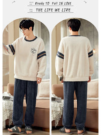 Men's Coral Fleece Pajama Set Thickened Flannel Long Sleeve Loungewear