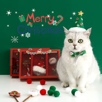 Christmas Cat Toy Gift Set with Santa Hat, Bow Tie Collar, Teaser Wand, and Plush Sound Toys