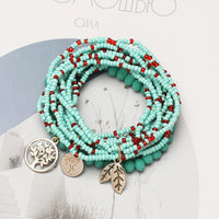 Bohemian Handmade Multi-layer Seed Bead Tree of Life Pendant Stretch Bracelet Set