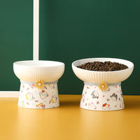 Ceramic Pet Bowl for Cats and Small Dogs, Elevated Tilted Design for Neck Protection, Anti-Spill Food and Water Dish