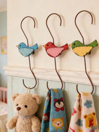 Rustic American Country Style S-Hook Metal Bird and Flower Wall Hooks for Garden and Patio Decor