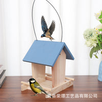 Wooden Bird Feeder House for Outdoor Hanging, Rainproof Shelter for Wild Birds