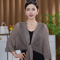 Knitted Shrug with Butterfly Sleeves and Silver Thread Detail, Hollow Ice Silk Sun Protection Shawl