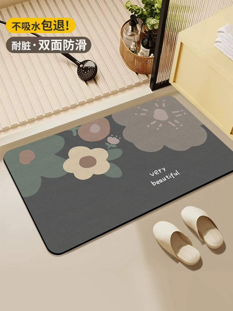 Diatomaceous Earth Absorbent Bath Mat for Bathroom and Toilet, Non-Slip Quick Dry Cartoon Floor Mat