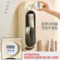 Wall-Mounted Rotating Chopstick Holder with Timer, Dustproof Cutlery Drainer and Storage Box for Kitchen