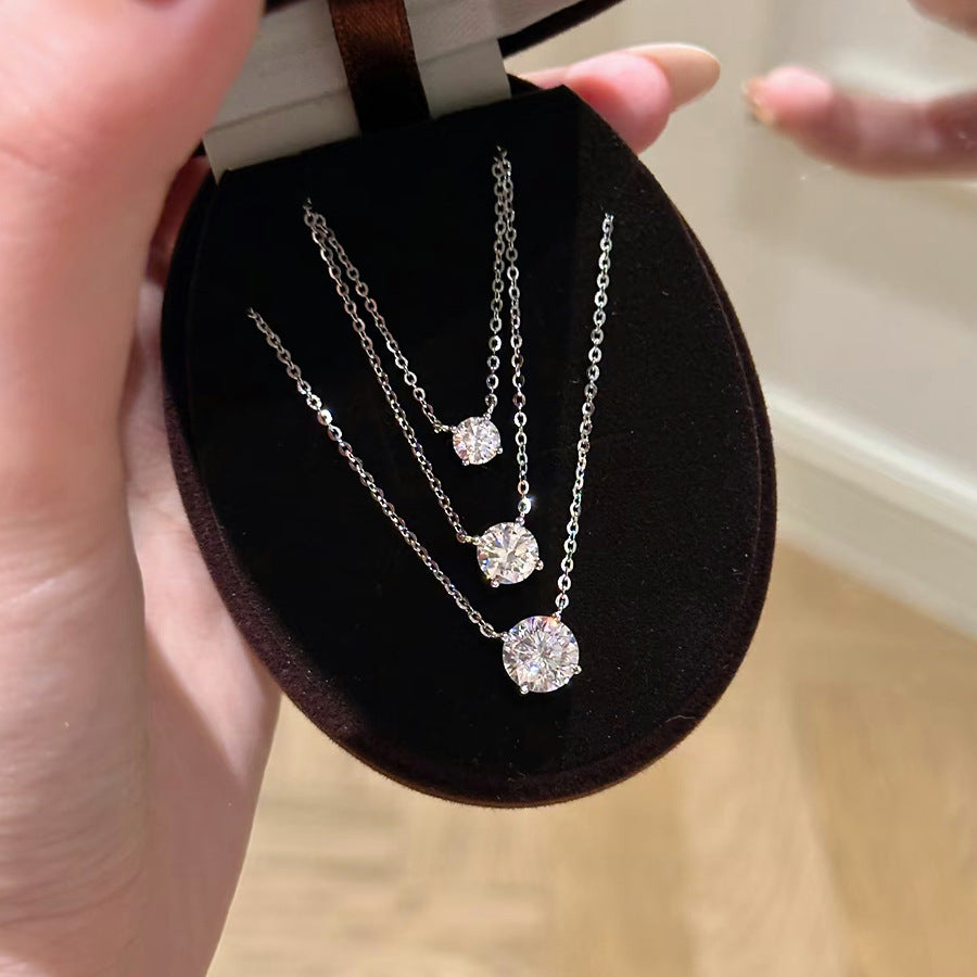 Zhao Lusi Style Teardrop Zircon Pendant Necklace with Four-Claw Mini Solitaire