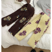 Korean Lambswool Floral Scarf for Winter Warmth and Wind Protection
