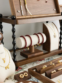 Walnut Wood Jewelry Display Stand for Necklaces, Bracelets, Earrings, and Rings