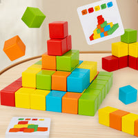 Wooden Rainbow Cube Building Blocks for Kids, Educational Math & Spatial Thinking Toy