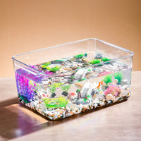 Desktop Mini Aquarium with Lid, Self-Cleaning Clear Plastic Tank for Fish and Turtles