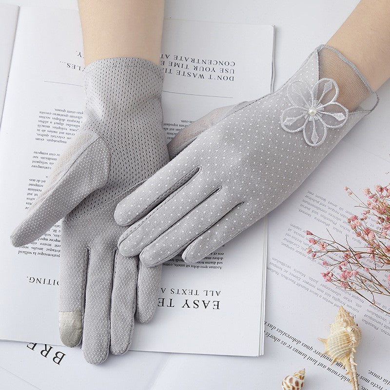 Women's Cotton Lace Sun Protection Gloves for Outdoor Driving and Cycling