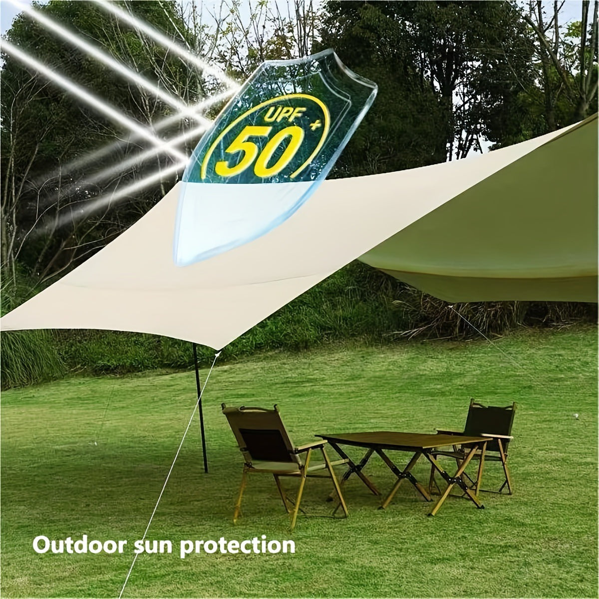 Portable Oxford Cloth Tarp Tent with Black Glue Coating for Camping, Sun Protection, Rainproof, Windproof, Full Shading