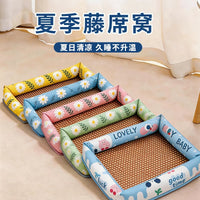 Summer Rattan Pet Bed for Small to Medium Dogs and Cats, All Seasons Cooling Mat