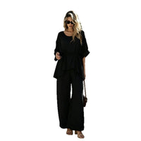 Women's Crinkled Tie-Waist Wide-Leg Pants and Top Set