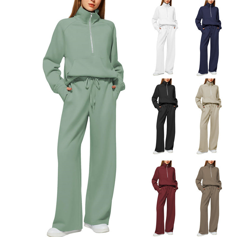 Women's Oversized Half-Zip Sweatshirt & Wide-Leg Sweatpants 2-Piece Set