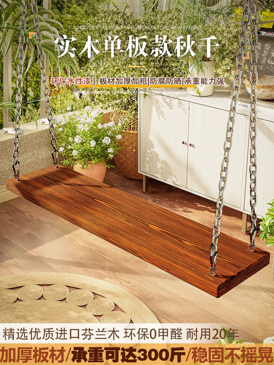 Indoor Outdoor Wooden Hanging Swing Chair for Balcony Living Room