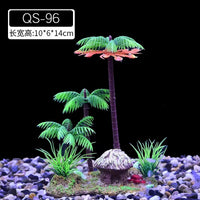 Aquarium Artificial Coconut Tree Decoration with Flowers for Fish Tank Landscaping