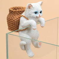 Cute Cat and Dog Backpack Planter Hanger Resin Ornament for Garden and Fish Tank Decoration