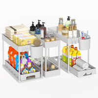 Under-Sink Pull-Out Organizer, Double-Layer Plastic Storage Rack for Kitchen and Bathroom