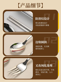 Portable Cutlery Storage Box with Wooden Chopsticks and 316 Stainless Steel Spoon Set