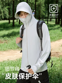 Unisex Hooded Sun Protection Jacket with Built-In Gloves, Lightweight UV Protection