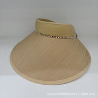 Summer Pearl Edge Open-Top Sun Visor Hat with Wide Brim