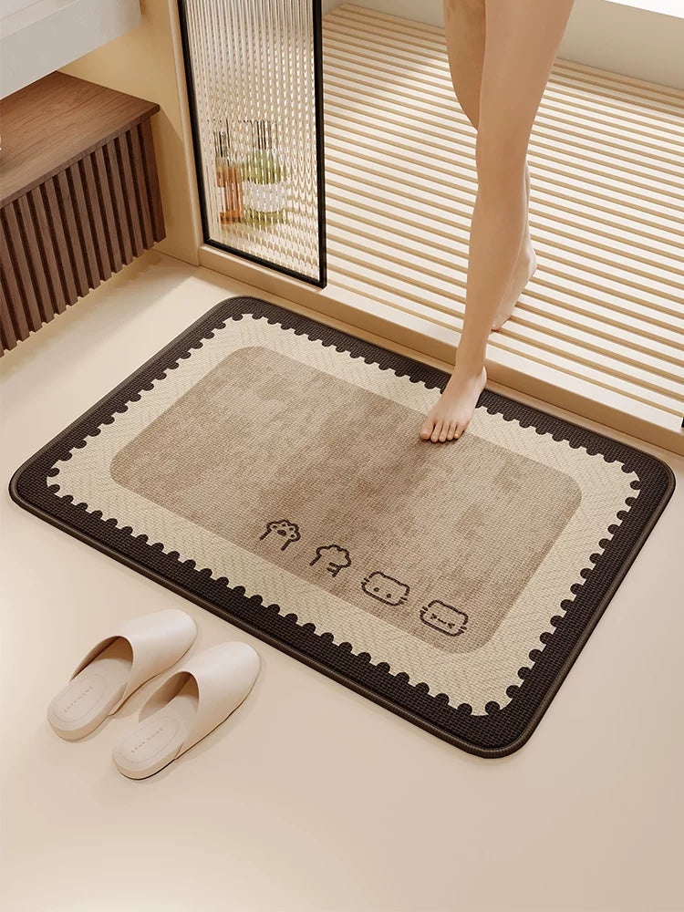 Linen Woven Bathroom Mat Absorbent Non-Slip Home Carpet for Toilet and Entrance