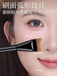 Japanese Foundation Brush Set, 4-Piece Crescent Flat Head Foundation Brush with Liquid Palette Stick Ring Tray