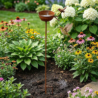 American Garden Bird Bath Feeder Stake Outdoor Iron Art Bird Feeder Yard Decor Water Basin