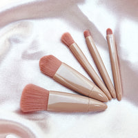 Mini Travel Makeup Brush Set with Mirror Case, 5-Piece Portable Cosmetic Brushes