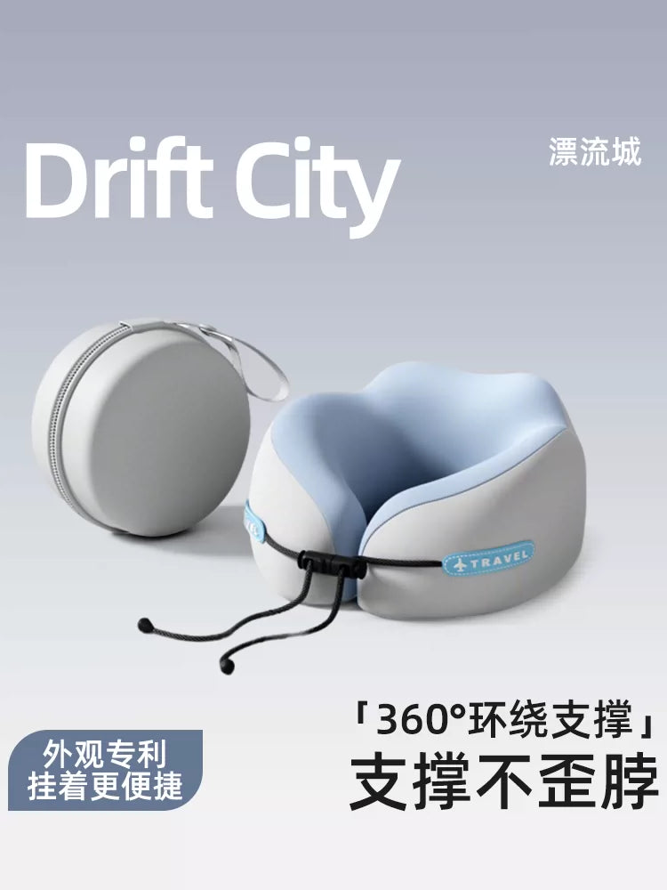 Drift City U-Shaped Neck Pillow with Portable Storage Case for Travel, Airplane, Car, and Sleeping
