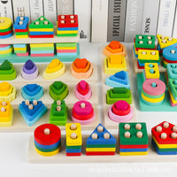 Wooden Geometric Shape Sorter Stacking Puzzle Toy for Early Education