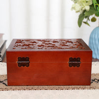 Vintage Hollow Carved Wooden Sewing Box Kit with Tools and Accessories for Cross Stitch and Home Use