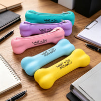 Cute Cartoon Silicone Pencil Case Bone Shape Jelly Color Stationery Bag Coin Purse for Kids Students