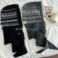 Jacquard Balaclava Hat for Women, Winter Warm Knitted Hood Scarf Combo