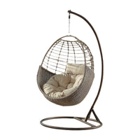 Woven Rattan Swing Chair with Stand and Table, Indoor/Outdoor Hanging Basket Chair for Adults
